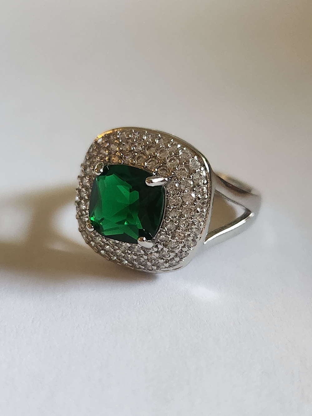 New 925 Silver Cushion Cut Emerald Diamond Adjustable Ring - Picture 10 of 13